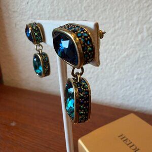 NIB Heidi Daus Blue "Double Play" Blue Crystal Drop Earrings - Pierced